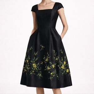 Oscar de la Renta Beaded Silk Cocktail Dress Black A-Line Size 10